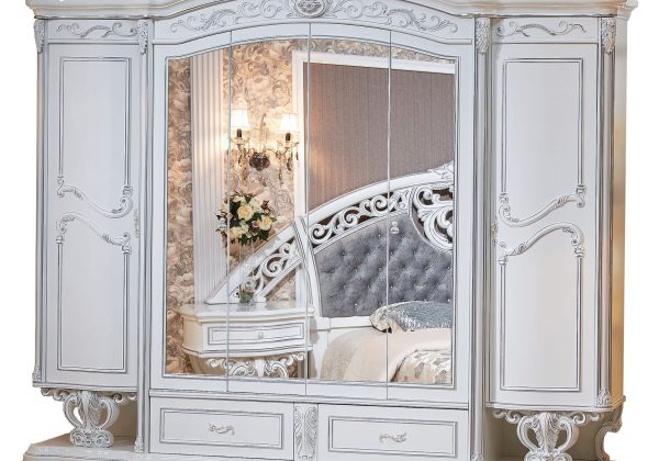 Спальня Марелла  (кровать 1,8 м.; шкаф 6-ти дв.; туалетный стол) белый/серебро